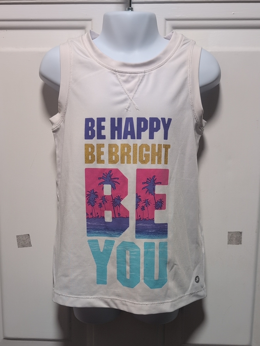 Joe Fresh Cream Graphic Tank Top with Purple, Gold, Pink & Teal Print